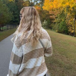 Brandy Melville tan and cream chenille slouchy sweater for fall